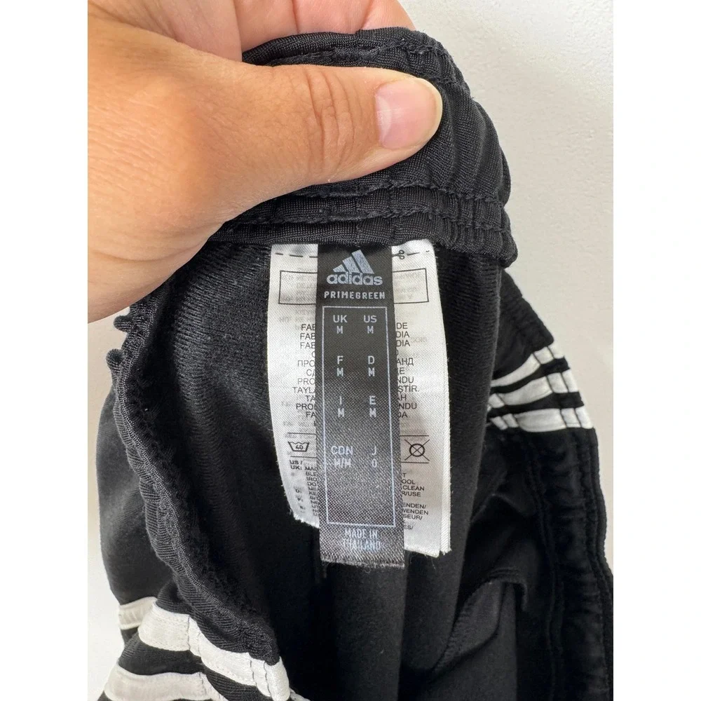 Athleisure Adidas Mens Medium Track‎ Pants Black White Primegreen 3-Stripe Sport